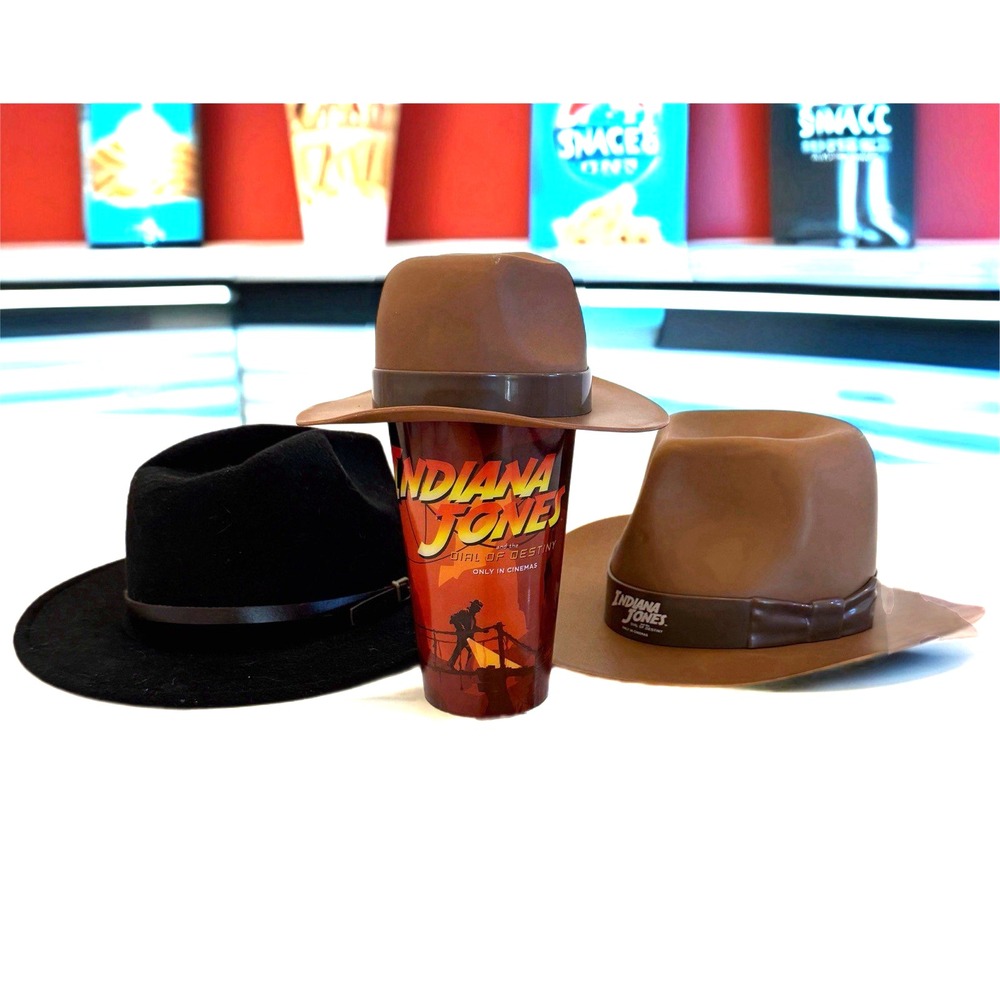 Indiana Jones Dial Destiny Rare ODEON Fedora Popcorn Bucket Cup Hat 3 Pc Lot